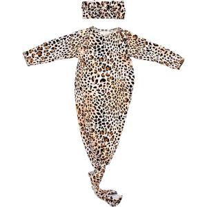 imageThree Little Tots Newborn Baby Knotted Tie Gown  InfantLeopard Gown With Bow