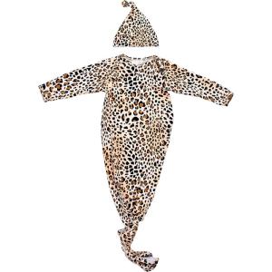 imageThree Little Tots Newborn Baby Knotted Tie Gown  InfantLeopard Gown With Hat