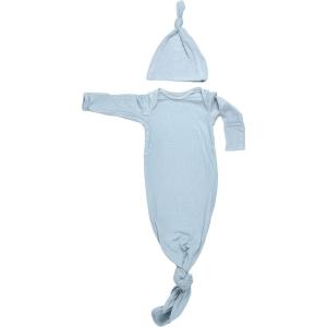 imageThree Little Tots Newborn Baby Knotted Tie Gown  InfantRibbed Blue Bird With Hat