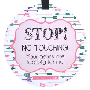 imageTHREE LITTLE TOTS  Pink Arrow Modern No Touching Baby Car Seat Sign or Stroller Tag  CPSIA Safety Tested