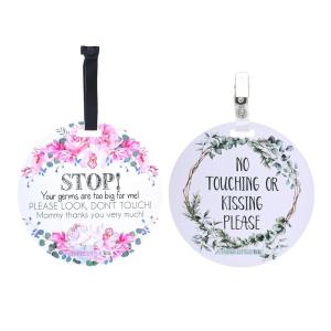 imageThree Little Tots Two Pack  No Kissing and Woodlands No Touching Baby Car Seat and Stroller Signs  CPSIA Safety TestedFlower  Eucalyptus
