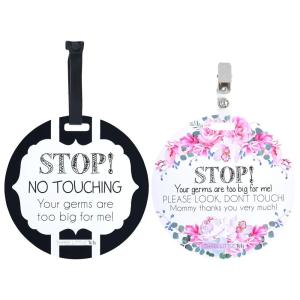 imageThree Little Tots Two Pack  No Kissing and Woodlands No Touching Baby Car Seat and Stroller Signs  CPSIA Safety TestedFlowerBlack White