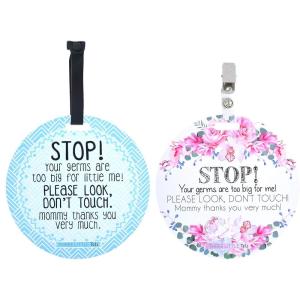 imageThree Little Tots Two Pack  No Kissing and Woodlands No Touching Baby Car Seat and Stroller Signs  CPSIA Safety TestedFlowerBlue Mommy