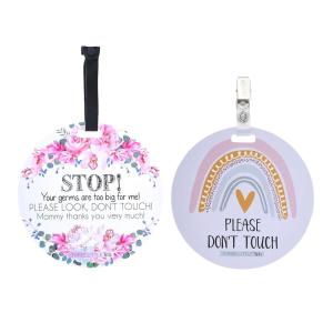 imageThree Little Tots Two Pack  No Kissing and Woodlands No Touching Baby Car Seat and Stroller Signs  CPSIA Safety TestedFlowerRainbow