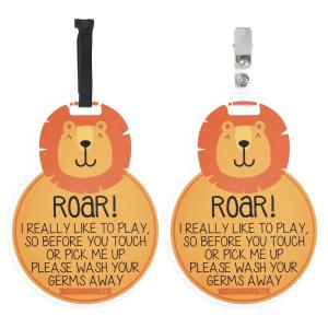 imageThree Little Tots Two Pack  No Kissing and Woodlands No Touching Baby Car Seat and Stroller Signs  CPSIA Safety TestedLion