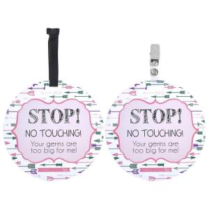 imageThree Little Tots Two Pack  No Kissing and Woodlands No Touching Baby Car Seat and Stroller Signs  CPSIA Safety TestedPink Arrow
