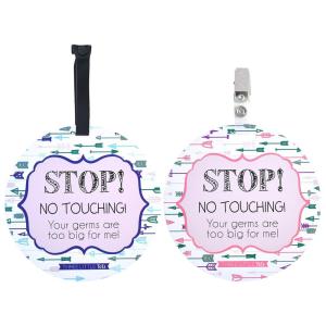 imageThree Little Tots Two Pack  No Kissing and Woodlands No Touching Baby Car Seat and Stroller Signs  CPSIA Safety TestedPink ArrowBlue Arrow