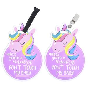 imageThree Little Tots Two Pack  No Kissing and Woodlands No Touching Baby Car Seat and Stroller Signs  CPSIA Safety TestedUnicorn