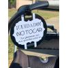 imageTHREE LITTLE TOTS  Spanish No Touching Baby Car Seat Sign or Stroller Tag  Spanish on Front  English on Back  CPSIA Safety Tested
