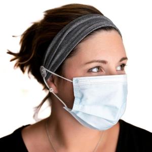 imageThree Little Tots Savior Band headbands with buttons for mask for nurses going out to the gym grocery store or other places to protect your ears Black ampamp WhiteHeather Gray