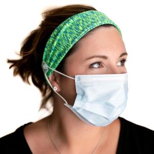 imageThree Little Tots Savior Band headbands with buttons for mask for nurses going out to the gym grocery store or other places to protect your ears Black ampamp WhiteGreen  Blue