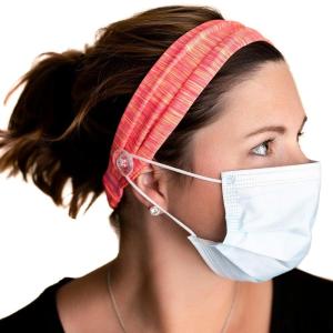 imageThree Little Tots Savior Band headbands with buttons for mask for nurses going out to the gym grocery store or other places to protect your ears Black ampamp WhiteSherbet