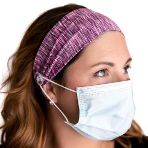 imageThree Little Tots Savior Band headbands with buttons for mask for nurses going out to the gym grocery store or other places to protect your ears Black ampamp WhitePurple