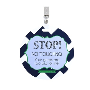image:imageTHREE LITTLE TOTS  Please Dont Touch BabyCar Seat Sign or Stroller Tag  CPSIA Safety Tested BlueGreen