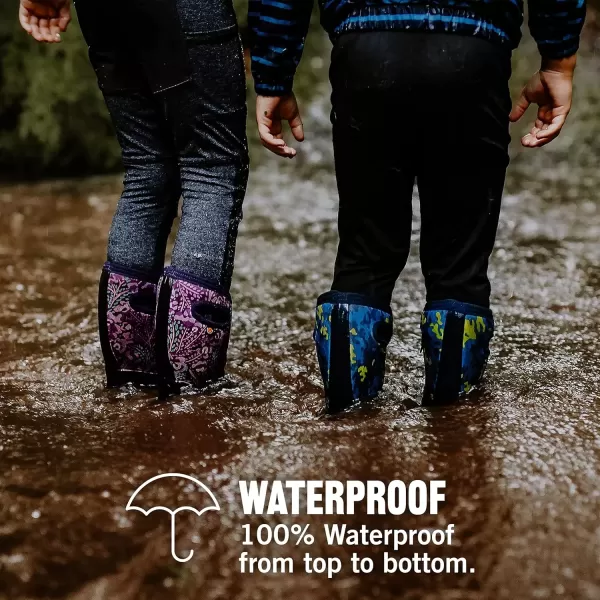 imageBOGS UnisexChild Waterproof Insulated Rubber and Neoprene Winter Rain BootNeo Camo Print  Blue