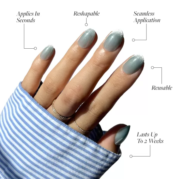 Glamnetic Press On Nails - Baby Blues | Short Almond, Pastel Blue Nails with a Mesmerizing Metallic Finish | 15 Sizes - 30 Nail Kit with Glue