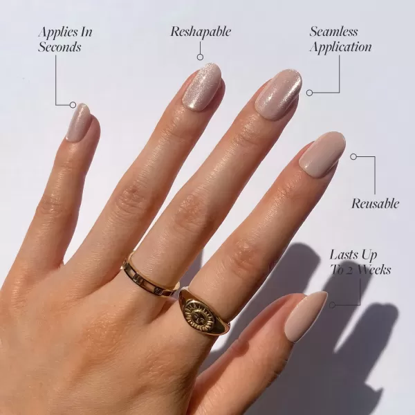 Glamnetic Press On Nails - Baby Blues | Short Almond, Pastel Blue Nails with a Mesmerizing Metallic Finish | 15 Sizes - 30 Nail Kit with Glue