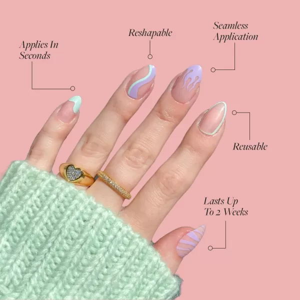 Glamnetic Press On Nails - Baby Blues | Short Almond, Pastel Blue Nails with a Mesmerizing Metallic Finish | 15 Sizes - 30 Nail Kit with Glue
