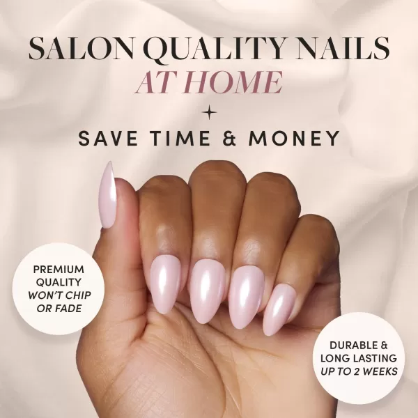 Glamnetic Press On Nails - Baby Blues | Short Almond, Pastel Blue Nails with a Mesmerizing Metallic Finish | 15 Sizes - 30 Nail Kit with Glue