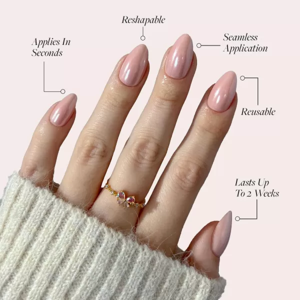 Glamnetic Press On Nails - Baby Blues | Short Almond, Pastel Blue Nails with a Mesmerizing Metallic Finish | 15 Sizes - 30 Nail Kit with Glue