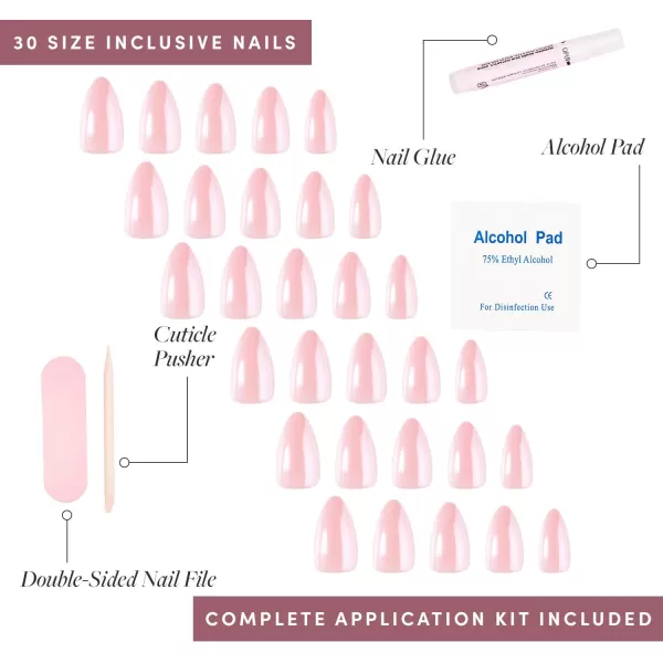 Glamnetic Press On Nails - Baby Blues | Short Almond, Pastel Blue Nails with a Mesmerizing Metallic Finish | 15 Sizes - 30 Nail Kit with Glue