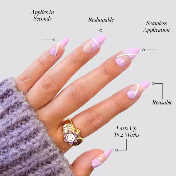 Glamnetic Press On Nails - Baby Blues | Short Almond, Pastel Blue Nails with a Mesmerizing Metallic Finish | 15 Sizes - 30 Nail Kit with Glue