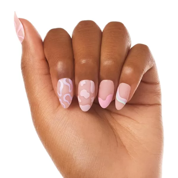 Glamnetic Press On Nails - Baby Blues | Short Almond, Pastel Blue Nails with a Mesmerizing Metallic Finish | 15 Sizes - 30 Nail Kit with Glue
