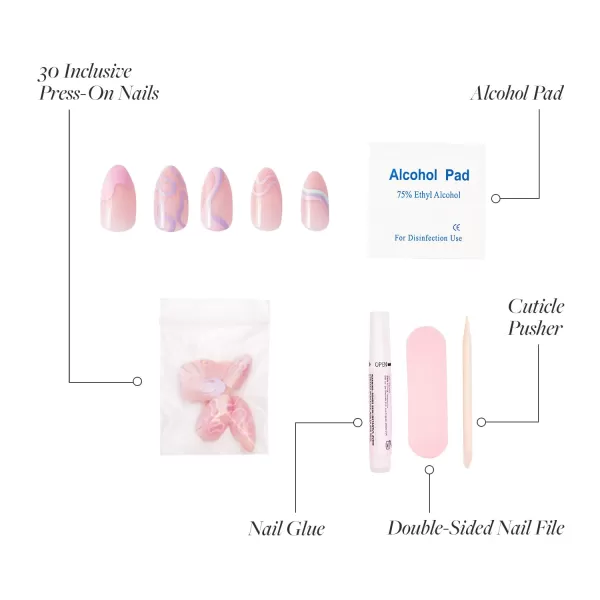 Glamnetic Press On Nails - Baby Blues | Short Almond, Pastel Blue Nails with a Mesmerizing Metallic Finish | 15 Sizes - 30 Nail Kit with Glue