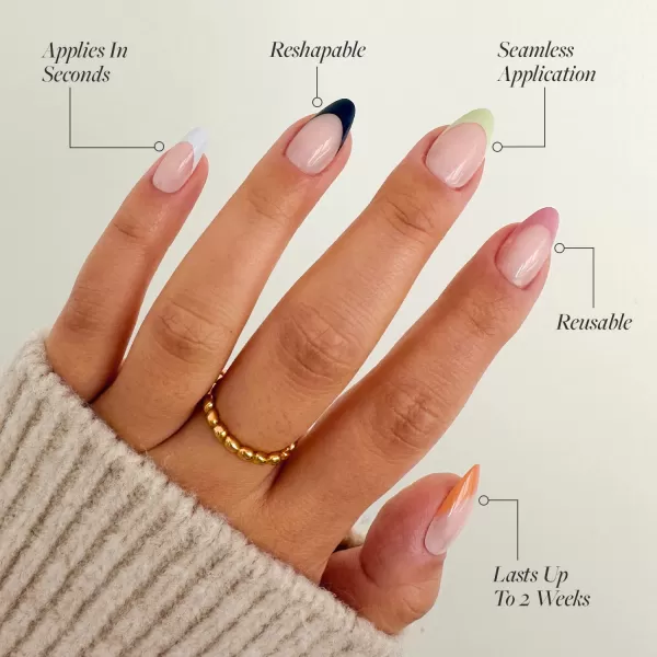 Glamnetic Press On Nails - Baby Blues | Short Almond, Pastel Blue Nails with a Mesmerizing Metallic Finish | 15 Sizes - 30 Nail Kit with Glue