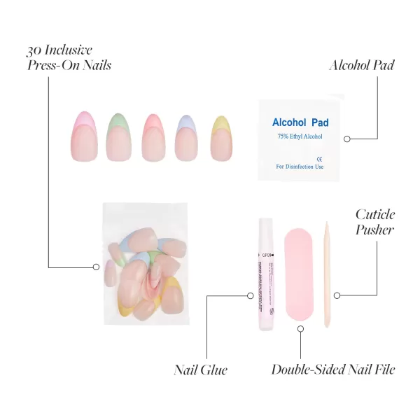 Glamnetic Press On Nails - Bubble Gum Glaze | Short Almond Pink French Tip Nails with a Glaze Finish | 15 Sizes - 30 Nail Kit with Glue