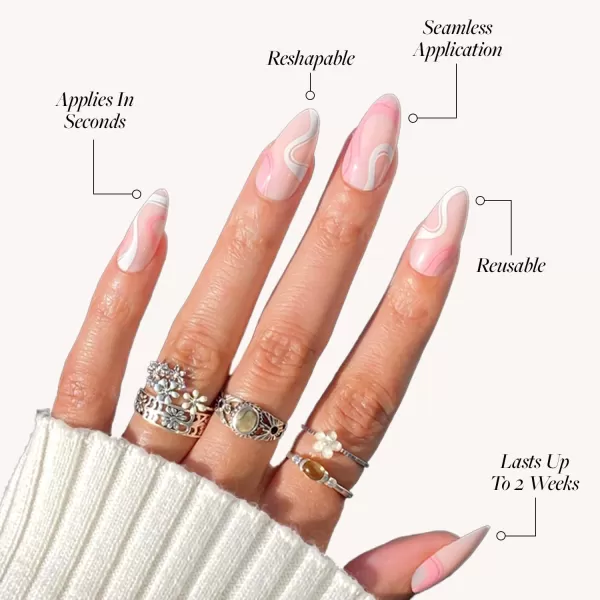 Glamnetic Press On Nails - Bubble Gum Glaze | Short Almond Pink French Tip Nails with a Glaze Finish | 15 Sizes - 30 Nail Kit with Glue