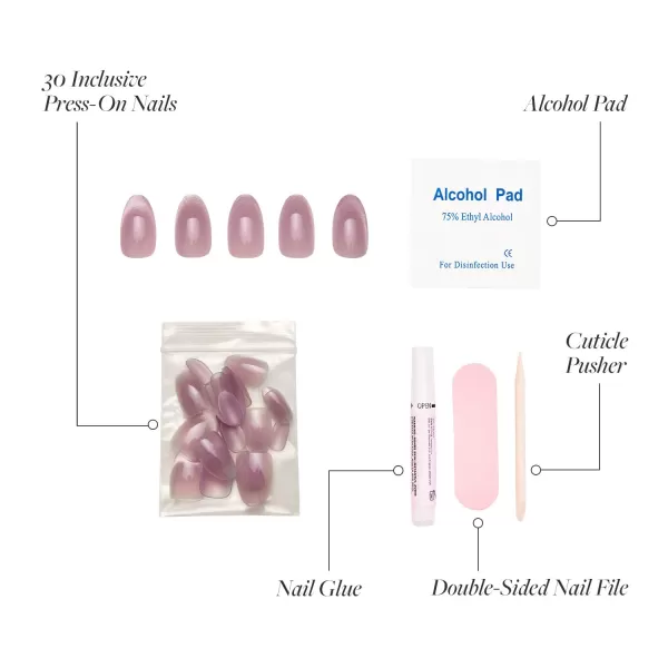 Glamnetic Press On Nails - Bubble Gum Glaze | Short Almond Pink French Tip Nails with a Glaze Finish | 15 Sizes - 30 Nail Kit with Glue