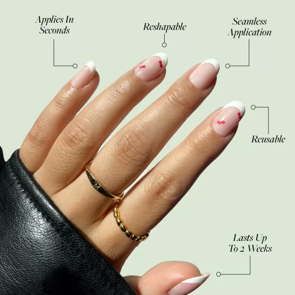 Glamnetic Press On Nails - Bubble Gum Glaze | Short Almond Pink French Tip Nails with a Glaze Finish | 15 Sizes - 30 Nail Kit with Glue