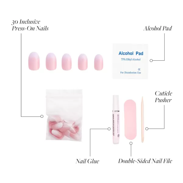 Glamnetic Press On Nails - Bubble Gum Glaze | Short Almond Pink French Tip Nails with a Glaze Finish | 15 Sizes - 30 Nail Kit with Glue