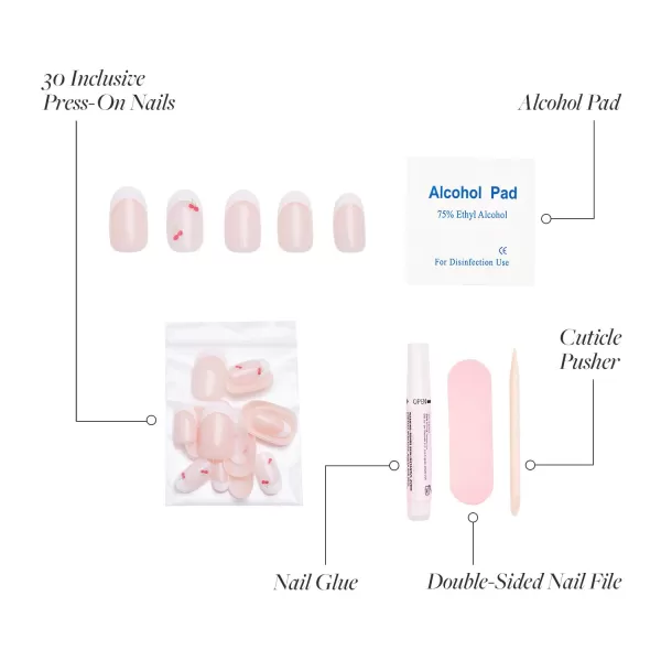 Glamnetic Press On Nails - Bubble Gum Glaze | Short Almond Pink French Tip Nails with a Glaze Finish | 15 Sizes - 30 Nail Kit with Glue