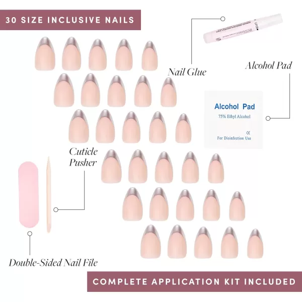 Glamnetic Press On Nails - Bubble Gum Glaze | Short Almond Pink French Tip Nails with a Glaze Finish | 15 Sizes - 30 Nail Kit with Glue