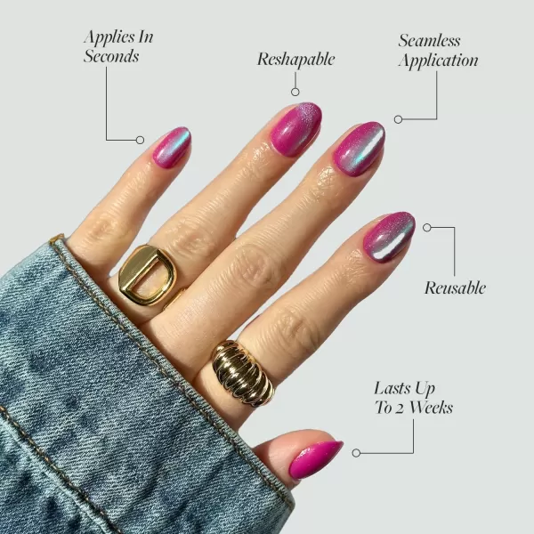 Glamnetic Press On Nails - Bubble Gum Glaze | Short Almond Pink French Tip Nails with a Glaze Finish | 15 Sizes - 30 Nail Kit with Glue