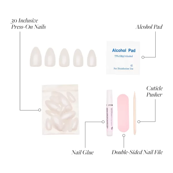 Glamnetic Press On Nails - Bubble Gum Glaze | Short Almond Pink French Tip Nails with a Glaze Finish | 15 Sizes - 30 Nail Kit with Glue