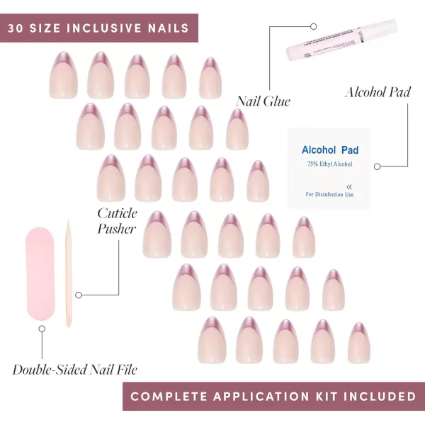 Glamnetic Press On Nails - Bubble Gum Glaze | Short Almond Pink French Tip Nails with a Glaze Finish | 15 Sizes - 30 Nail Kit with Glue