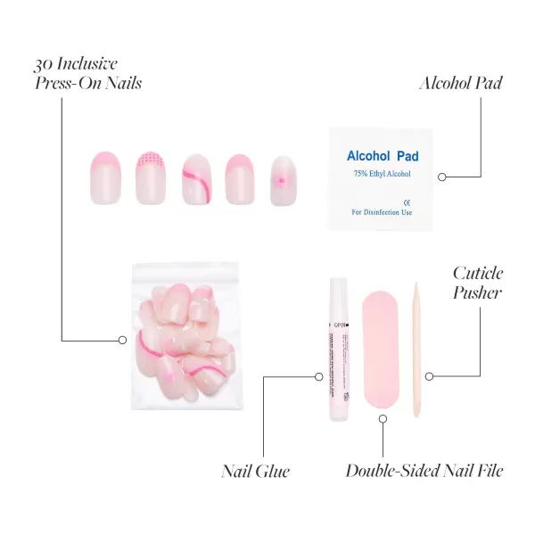 Glamnetic Press On Nails - Bubble Gum Glaze | Short Almond Pink French Tip Nails with a Glaze Finish | 15 Sizes - 30 Nail Kit with Glue