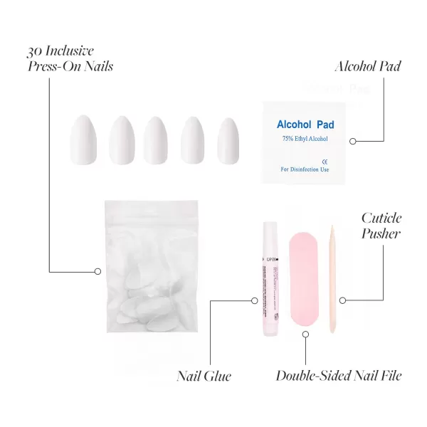 Glamnetic Press On Nails - Bubble Gum Glaze | Short Almond Pink French Tip Nails with a Glaze Finish | 15 Sizes - 30 Nail Kit with Glue