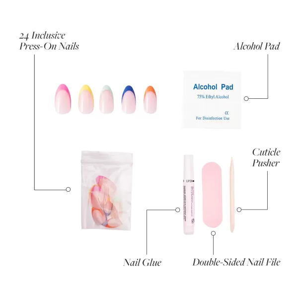 Glamnetic Press On Nails - Bubble Gum Glaze | Short Almond Pink French Tip Nails with a Glaze Finish | 15 Sizes - 30 Nail Kit with Glue