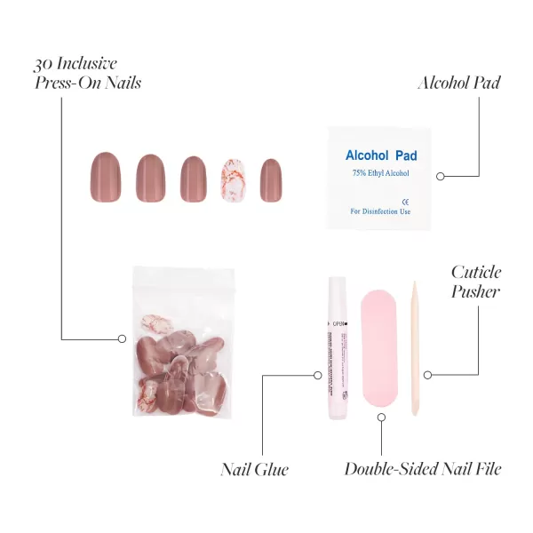 Glamnetic Press On Nails - Fairy Dust | Short Oval Beige-Pink Nails with a Mesmerizing Metallic Finish | 15 Sizes - 30 Nail Kit with Glue