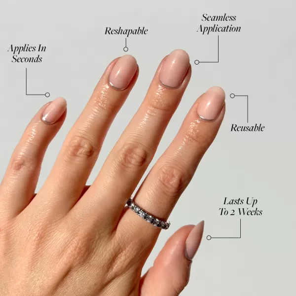 Glamnetic Press On Nails - Fairy Dust | Short Oval Beige-Pink Nails with a Mesmerizing Metallic Finish | 15 Sizes - 30 Nail Kit with Glue