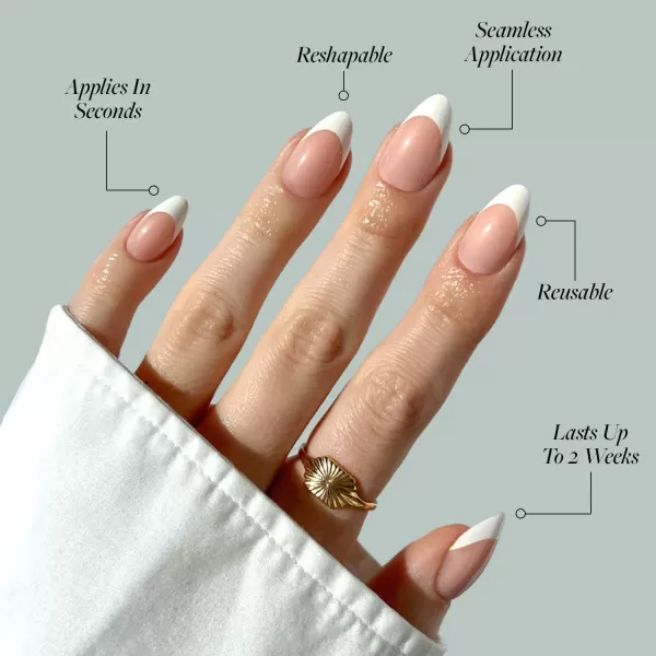 Glamnetic Press On Nails - Fairy Dust | Short Oval Beige-Pink Nails with a Mesmerizing Metallic Finish | 15 Sizes - 30 Nail Kit with Glue