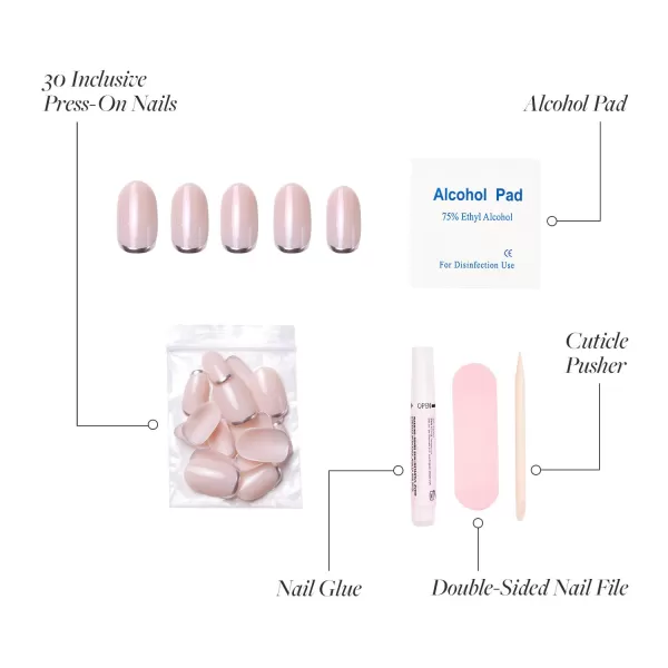 Glamnetic Press On Nails - Fairy Dust | Short Oval Beige-Pink Nails with a Mesmerizing Metallic Finish | 15 Sizes - 30 Nail Kit with Glue