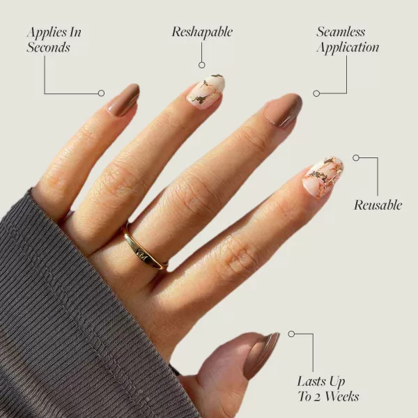 Glamnetic Press On Nails - Fairy Dust | Short Oval Beige-Pink Nails with a Mesmerizing Metallic Finish | 15 Sizes - 30 Nail Kit with Glue