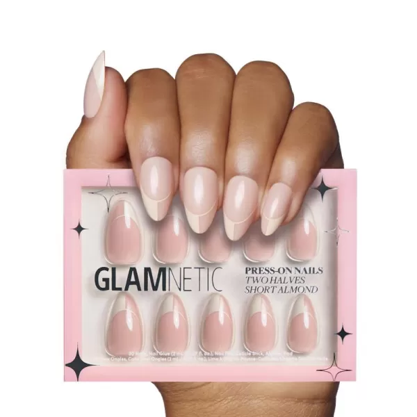 Glamnetic Press On Nails - Baby Blues | Short Almond, Pastel Blue Nails with a Mesmerizing Metallic Finish | 15 Sizes - 30 Nail Kit with Glue
