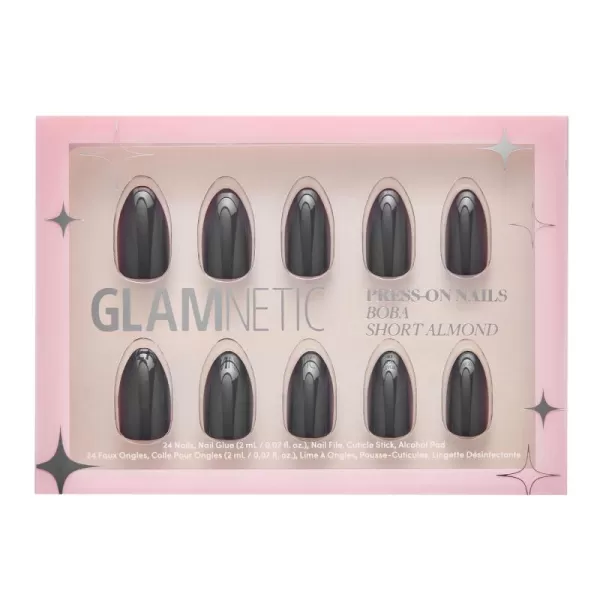 Glamnetic Press On Nails - Bubble Gum Glaze | Short Almond Pink French Tip Nails with a Glaze Finish | 15 Sizes - 30 Nail Kit with Glue
