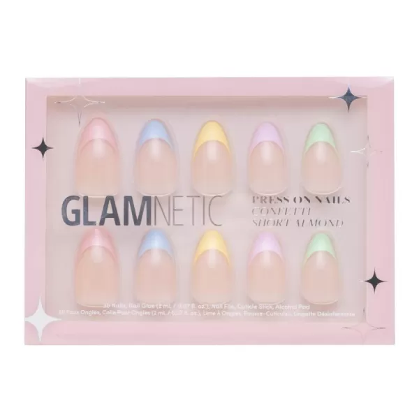 Glamnetic Press On Nails - Bubble Gum Glaze | Short Almond Pink French Tip Nails with a Glaze Finish | 15 Sizes - 30 Nail Kit with Glue